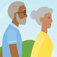 Illustration of an old couple walking